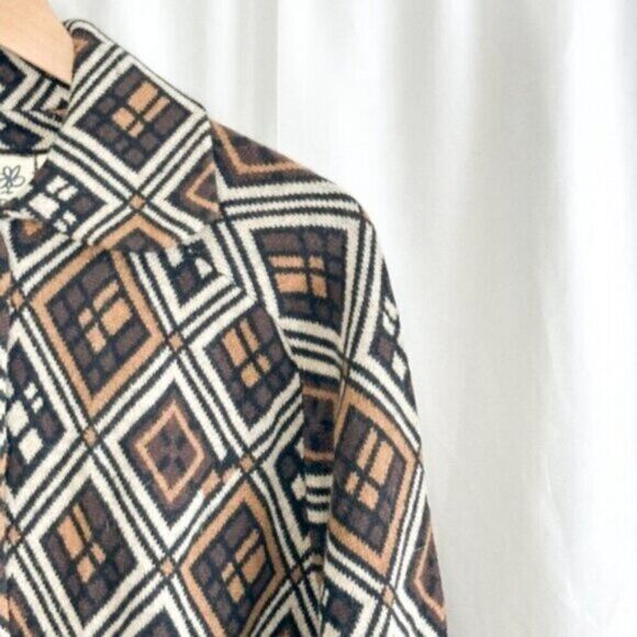 Anthropologie Field Flower Geo Wool Oversized Sweater Coat Brown Multi Medium - Picture 5 of 11